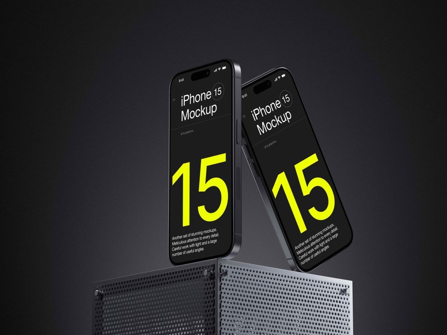 I-Mockups: iPhone 15 Pro Devices mockups in industrial environment